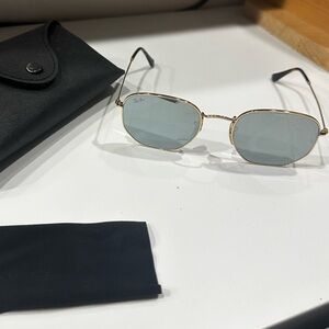 Ray-Ban Gold Hexagonal Flat Sunglasses with Blue Mirror Lenses